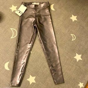 ZARA girls metallic pewter leggings sz 8 super shiny